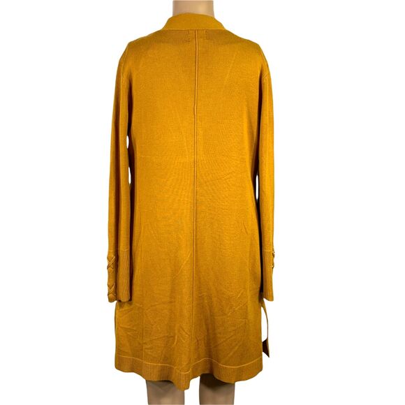 JM Collection Womens Cardigan Sweater Duster Laced Cuff Open Mustard 0 Petite - Picture 6 of 12